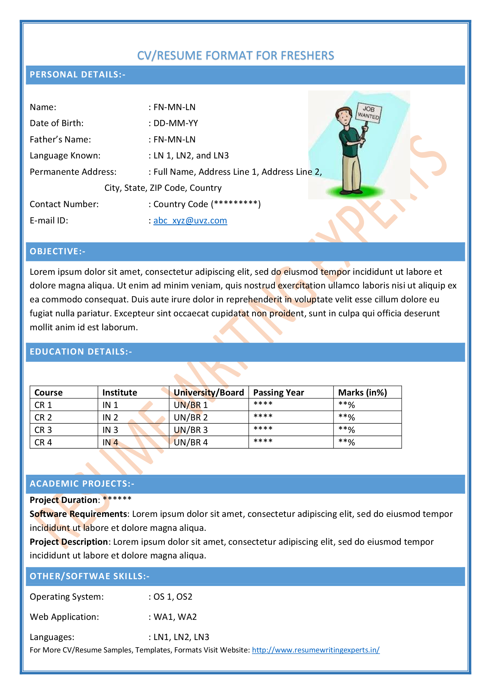 Cv Format Sample CV For Job Editable CV Word Making Them Easily 